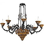 C173-WCH 14 By Artdemexico - Wood Lighting Collection Collection Aged Pecan Finish Carved Wood and Wrought Iron Chandelier